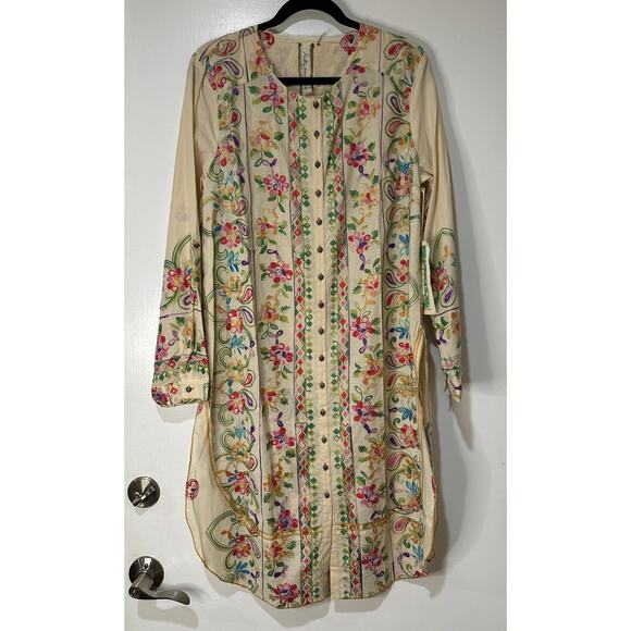 Aratta Silent Journey Collection Midi Dress Large NWT Cream Embroidered Florals - Picture 1 of 16